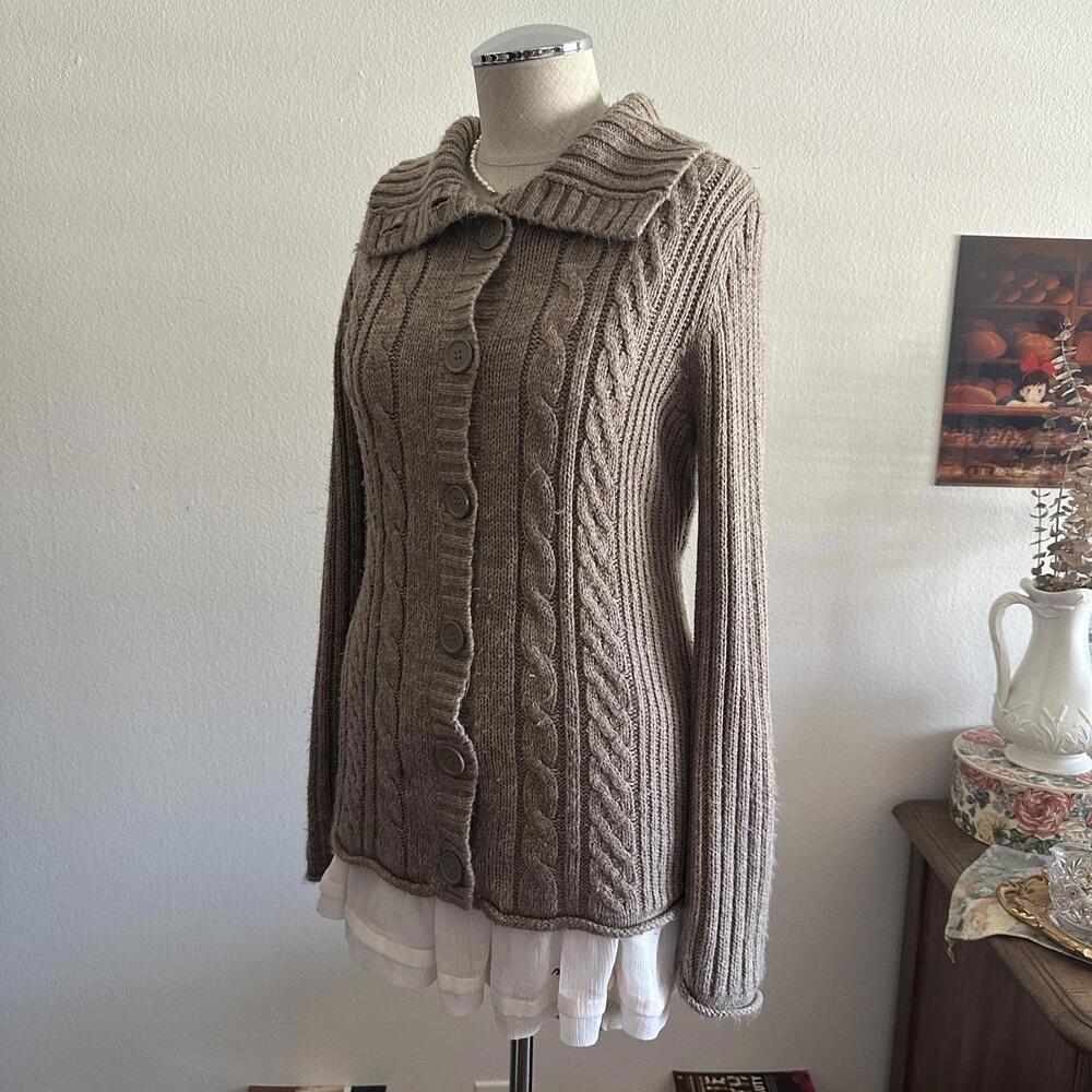 Brown Cable Knit Button Cardigan - image 3